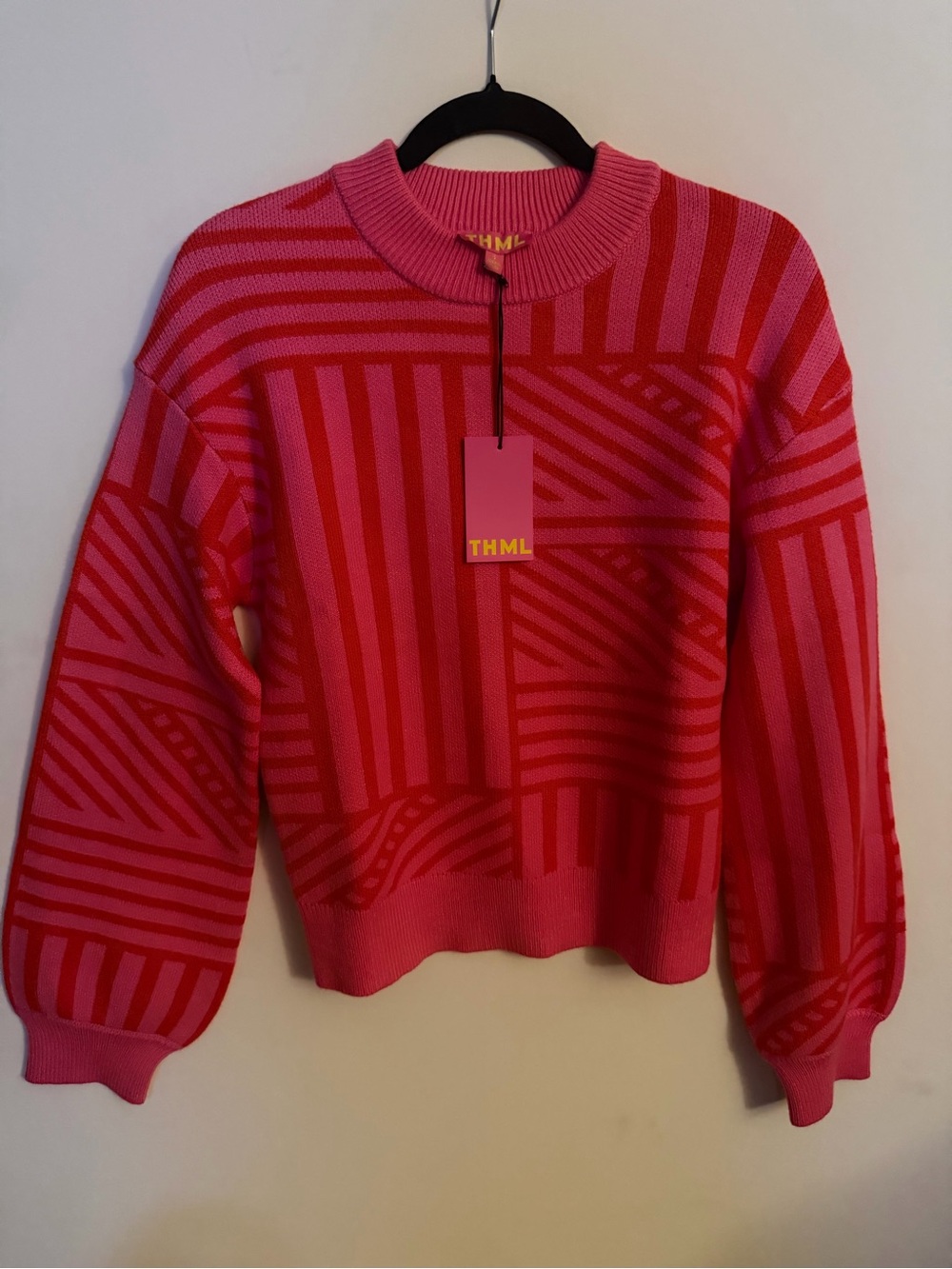 Pink & Red Geometric Crewneck Sweater - Women - Picture 2 of 7